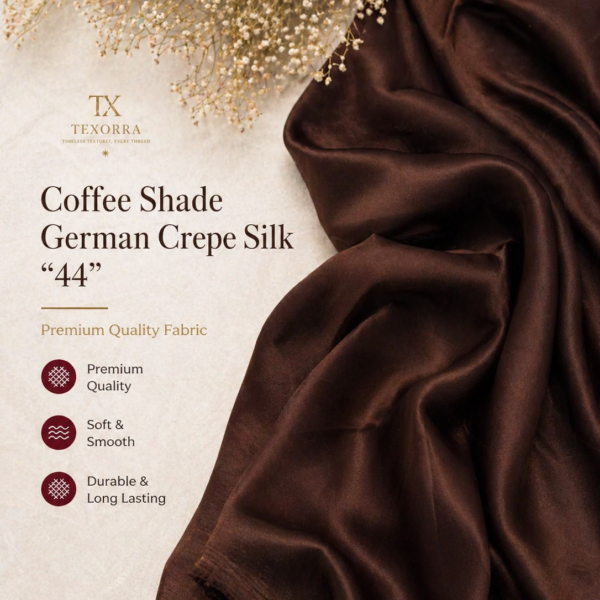 Coffee Brown German Crepe Silk Fabric (44”) – Premium Soft & Elegant