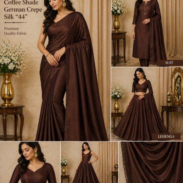 Coffee Brown German Crepe Silk Fabric (44”) – Premium Soft & Elegant
