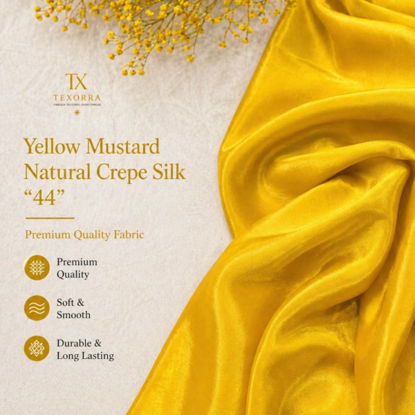 Yellow Mustard Natural Crepe Silk Fabric (44”) – Premium Soft & Flowing