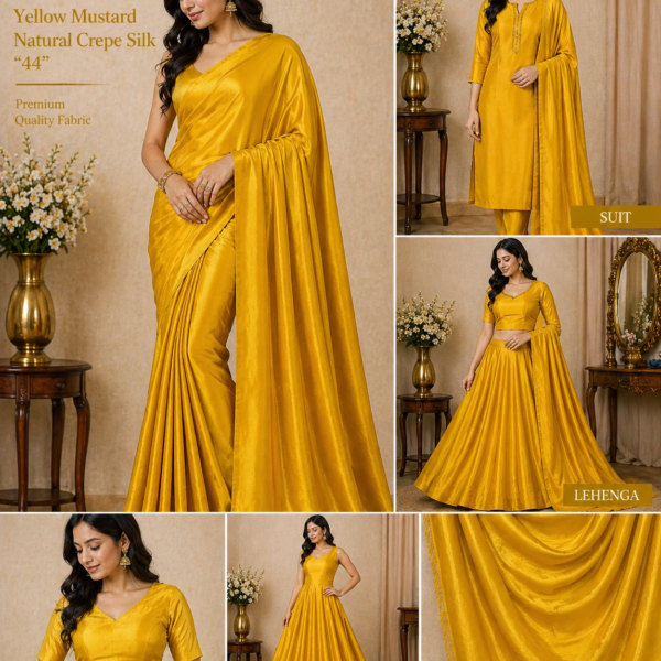 Yellow Mustard Natural Crepe Silk Fabric (44”) – Premium Soft & Flowing