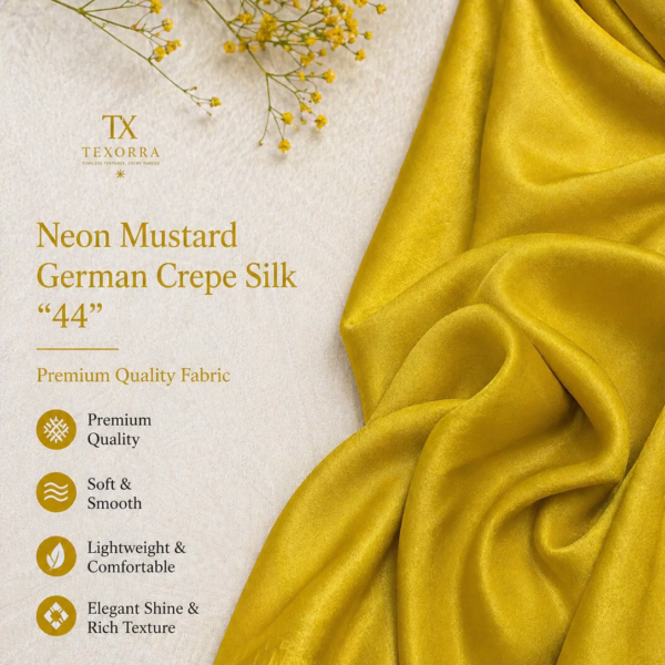 Neon Mustard German Crepe Silk Fabric (44”) – Premium Soft & Elegant Finish