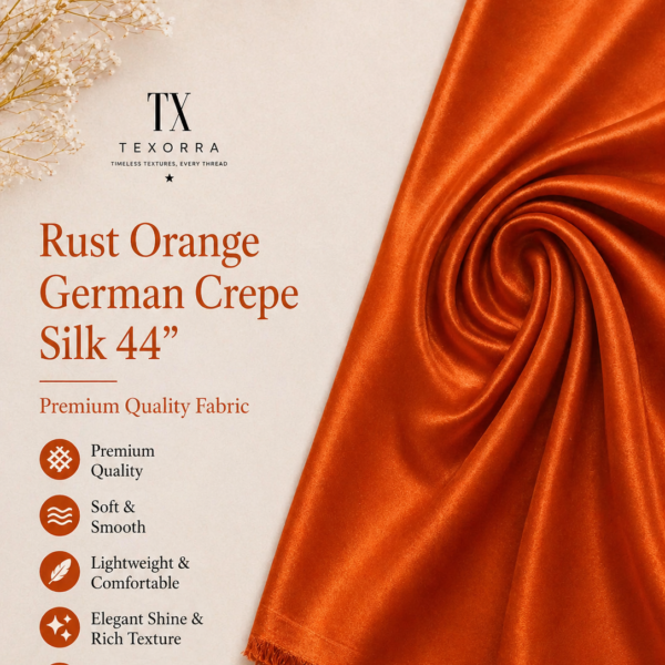Rust Orange German Crepe Silk Fabric (44”) – Rich Satin Shine