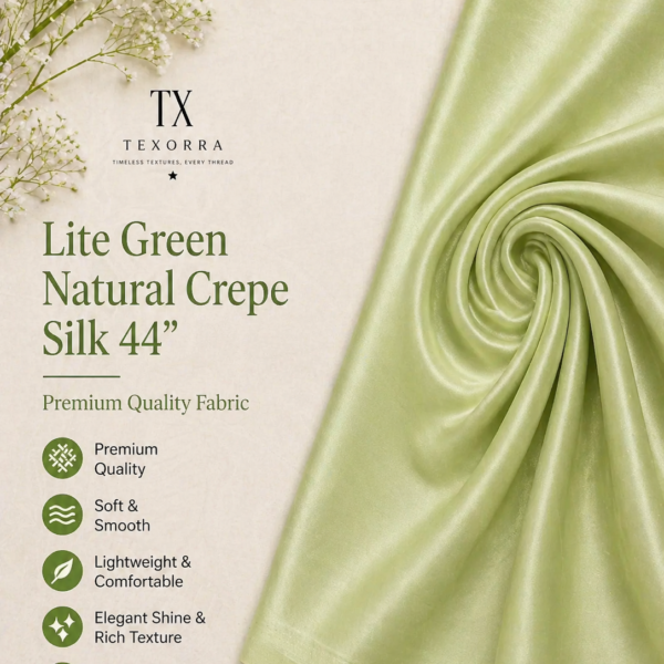 Lite Green Natural Crepe Silk Fabric (44”) – Soft Pastel Elegance