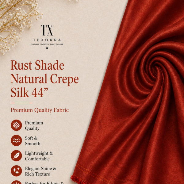 Rust Shade Natural Crepe Silk Fabric (44”) – Rich Elegant Finish