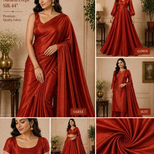 Rust Shade Natural Crepe Silk Fabric (44”) – Rich Elegant Finish