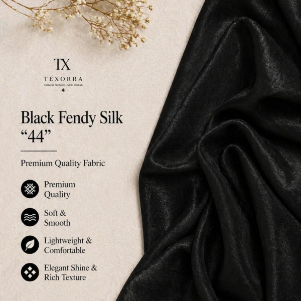 Black Fendy Silk Fabric (44”) – Premium Soft & Glossy Finish