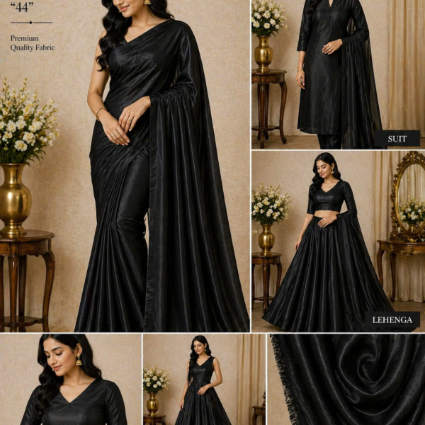 Black Fendy Silk Fabric (44”) – Premium Soft & Glossy Finish