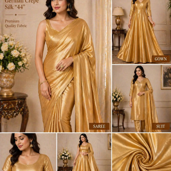 Gold Shade German Crepe Silk Fabric (44”) – Premium Soft & Glossy Finish