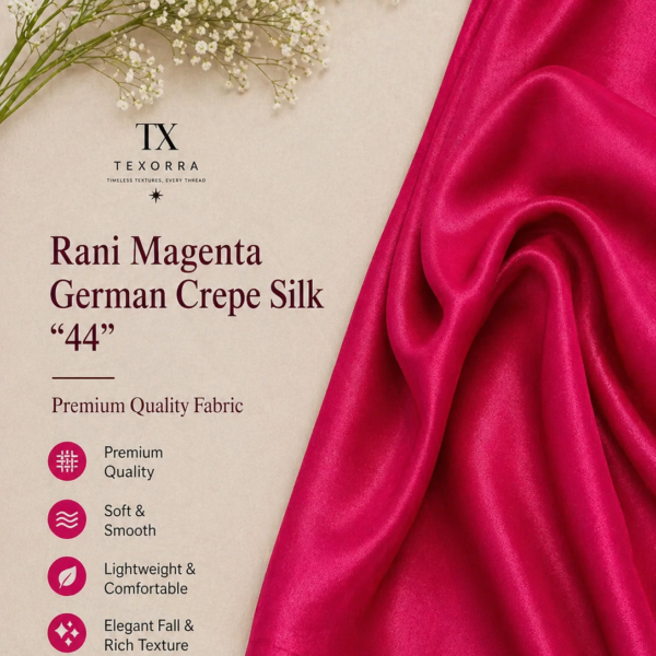 Rani Magenta German Crepe Silk Fabric (44”) – Rich Glossy Premium Finish
