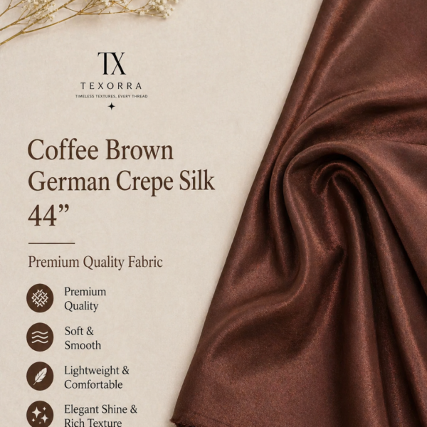 Coffee Brown German Crepe Silk Fabric (44”) – Rich Matte Gloss Finish