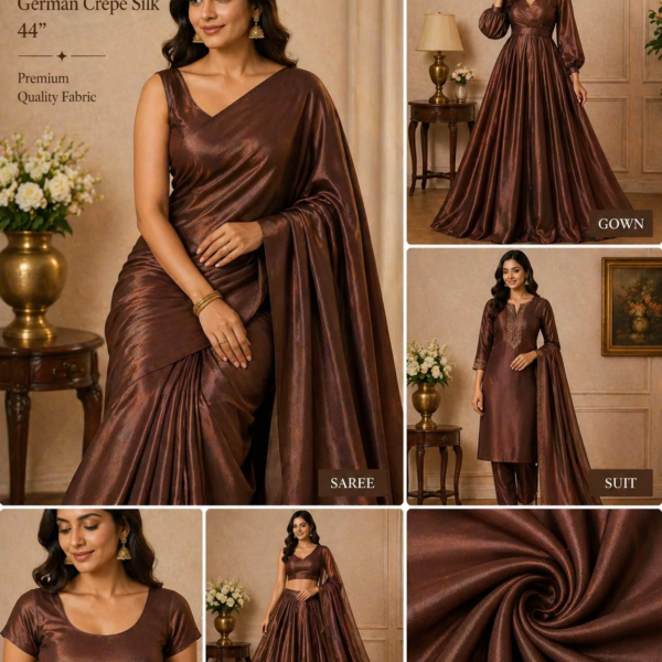 Coffee Brown German Crepe Silk Fabric (44”) – Rich Matte Gloss Finish
