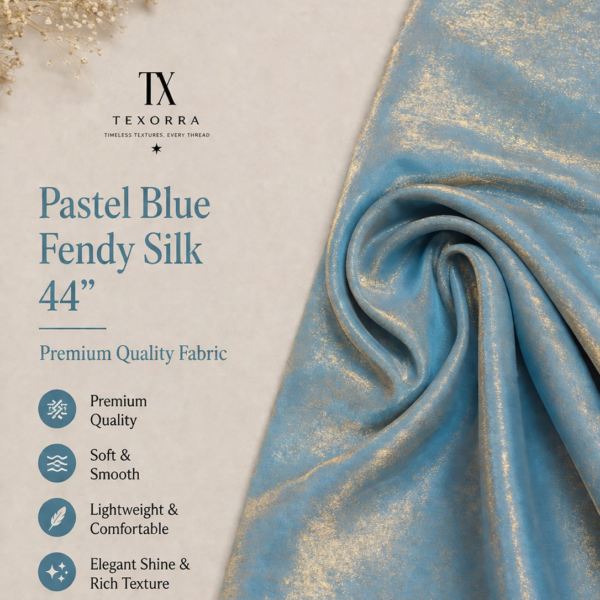 Pastel Aqua Blue Fendy Silk Fabric (44”) – Soft Dual Tone Shine