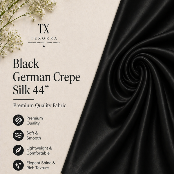 Black German Crepe Silk Fabric (44”) – Luxe Matte Shine