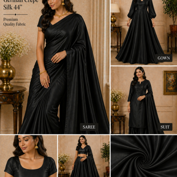Black German Crepe Silk Fabric (44”) – Luxe Matte Shine