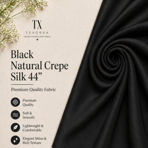 Black Natural Crepe Silk Fabric (44”) – Soft Luxe Drape