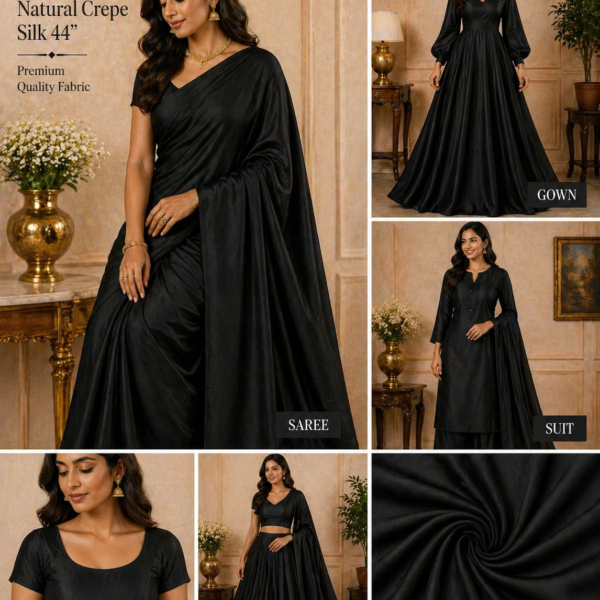 Black Natural Crepe Silk Fabric (44”) – Soft Luxe Drape