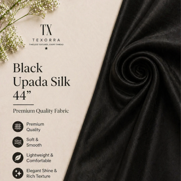 Black Upada Silk Fabric (44”) – Rich Gloss Luxury