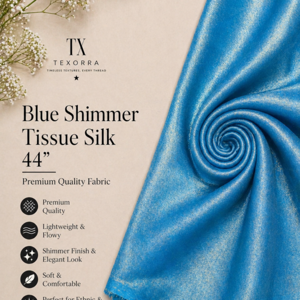 Blue Shimmer Tissue Silk Fabric (44”) – Metallic Glow Finish