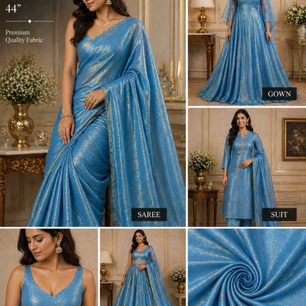 Blue Shimmer Tissue Silk Fabric (44”) – Metallic Glow Finish